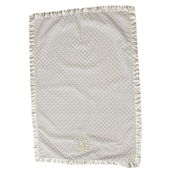 Baby Starters White Blanket Soft Minky Dot and Satin 30x40 Elephant Moon Stars - Picture 2 of 9
